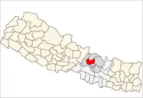 Nuwakot District i Bagmati Zone (grå) i Central Development Region (grå + lysegrå)