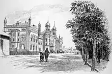 Den første jernbanestation i Odense fra 1865 efter ombygningen i 1885.