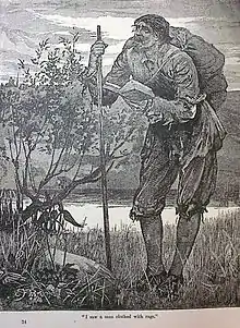 "I saw a Man cloathed with Raggs" ('Jeg så en mand i laset tøj') fra bogens åbningsdrøm. Illustration fra Henry Altemus' udgave fra 1890