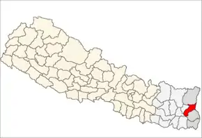 Panchthar District i Mechi Zone (grå) i Eastern Development Region (grå + lysegrå)