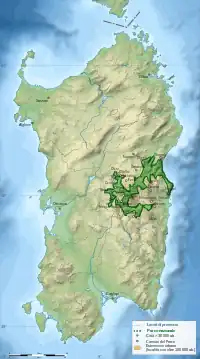 Kort der viser placeringen af Parco Nazionale del Golfo di Orosei e del Gennargentu