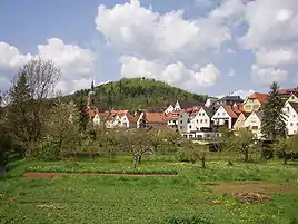 Pegnitz, til venstre St. Bartholomæuskirken, i baggrunden Schlossberg