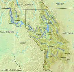 Kort over Pend Oreille Rivers afvandingsområde