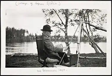 Gerhard Munthe ved elven Glomma, 1927