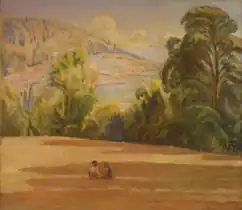 Sydlandsk landskab med to siddende drenge, 1921