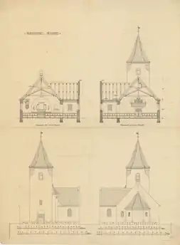 Tværsnit og opstalter fra øst og vest