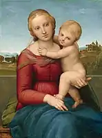 Madonna med barnet af Raphael ca. 1505, Olie på panel, 59,5x44 cm. Billeder af madonna med barnet blev ofte brugt som bryllupsgave.