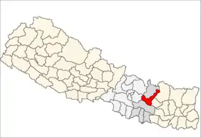 Ramechhap District i Janakpur Zone (grå) i Central Development Region (grå + lysegrå)