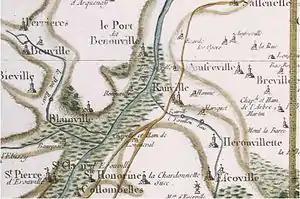 Ranville i 18. århundrede på kort af Cassini