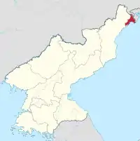 Kort over Nordkorea med Rason markeret