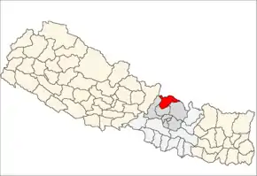 Rasuwa District i Bagmati Zone (grå) i Central Development Region (grå + lysegrå)