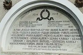 Plakette til ære for de ungarske helte fra Første Verdenskrig ved den reformerte kirke