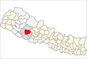 Rolpa District i Rapti Zone (grå) i Mid-Western Development Region (grå + lysegrå)