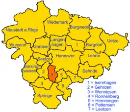 Lage der Stadt Ronnenberg in der Region Hannover