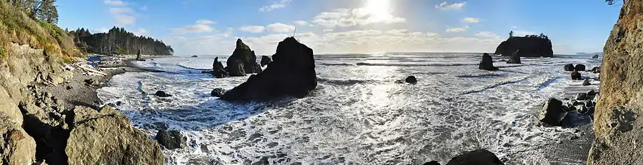 Panorama over Ruby Beach i Olympic National Park.
