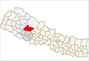 Rukum District i Rapti Zone (grå) i Mid-Western Development Region (grå + lysegrå)