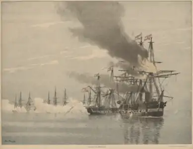 Søslaget ved Helgoland, anskuelsestavle af Christian Blache. Foto:   	AU Library, Campus Emdrup