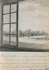 Oluf Bagges udsigt, 1806. Tegning i Bülows "kunstbog" For Kunstnere og Kunstelskere