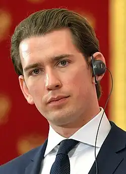 Den tidligere forbundskansler i Østrig, Sebastian Kurz, under en fælles pressemøde med præsidenten, Vladimir Putin.