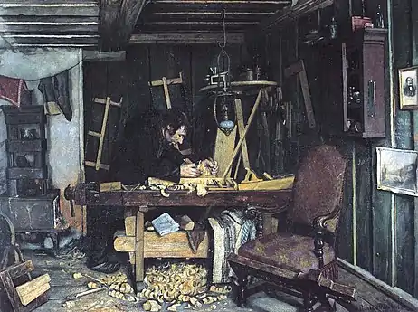 Gustav Wentzels Snekkerverksted fra 1881 har fået æren af at give stødet til 'Høstutstillingen' efter at billedet blev afvist i Christiania Kunstforening.