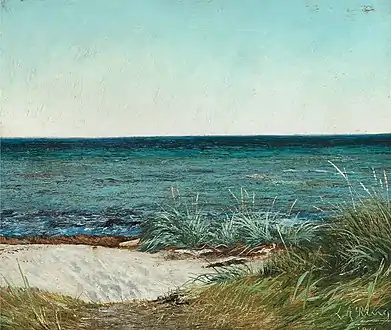 L.A. Ring, Sommerdag ved Greve Strand. Solskin. Blaa Himmel og blaat Vand, 1911