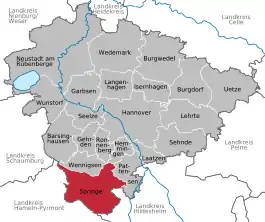 Springes beliggenhed i Region Hannover