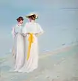 Michael Ancher, Anna Ancher og Maria Krøyer går aftentur på Sønderstrand, 1897, 47,4 x 45,3 cm, Michael og Anna Anchers Hus, Skagen