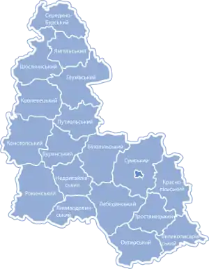 Kort med oblastens rajoner