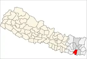 Sunsari District i Kosi Zone (grå) i Eastern Development Region (grå + lysegrå)