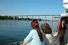 Svendborgsundbroen set fra færgen Hjortøboen