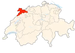 Kort som viser hvor i Schweiz Jura ligger