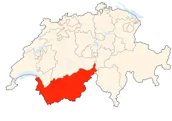 Kort som viser hvor i Schweiz Valais, Wallis ligger