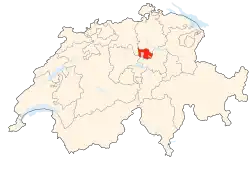 Kort som viser hvor i Schweiz Zug ligger