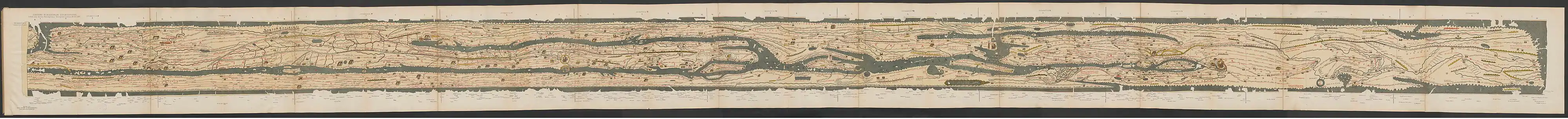 Tabula Peutingeriana, fra den iberiske halvø i vest til Indien i øst.