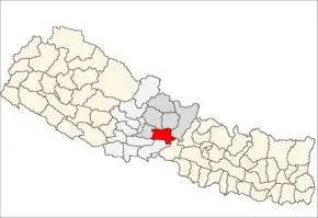 Tanahu District i Gandaki Zone (grå) i Western Development Region (grå + lysegrå)