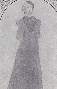 Dronning Gertrud som gengivet i en akvarel af et nu borttaget kalkmaleri i Ringsted Kirke