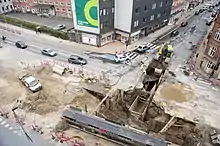 Udgravning til nyt kloakrør