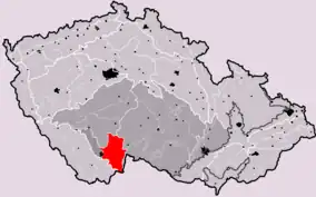 Kort der viser placeringen af Třeboň-bækkenet