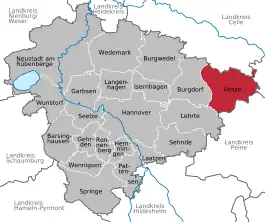 Lage der Gemeinde Uetze in der Region Hannover