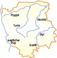 Styr-floden på kortet over Volyn oblast
