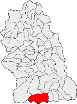 Kommunens beliggenhed i distriktet Hunedoara