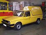 Volkswagen Caddy type 14D fra Deutsche Bundespost på depotet på Museum für Kommunikation Frankfurt