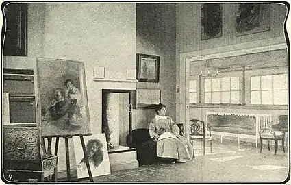 Hanna Pauli (1906) i det store atelieret i Villa Pauli, bygget 1904 (sv)