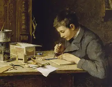 Franz ved træskærerarbejde, o. 1895. Af faren Wilhelm Marc