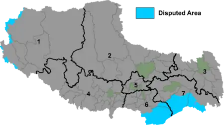 Kort over Autonome Region Tibet