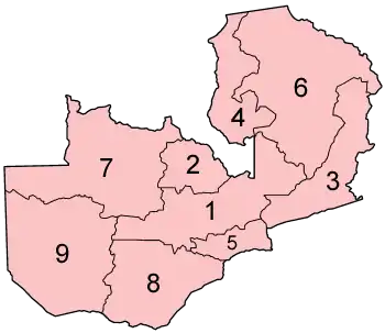 Map of the Provinces of Zambia