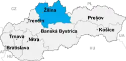 Regionen Žilinas placering i Slovakiet