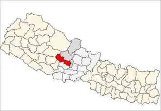 Baglung District i Dhawalagiri Zone (grå) i Western Development Region (grå + lysegrå)