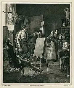 Malerne Wilhelm Bendz og Christian Holm i atelieret Ca. 1830 (Af Bendz ?)