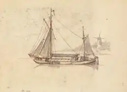 Beurtskib med to master, tegning af Kikkert fra 1875